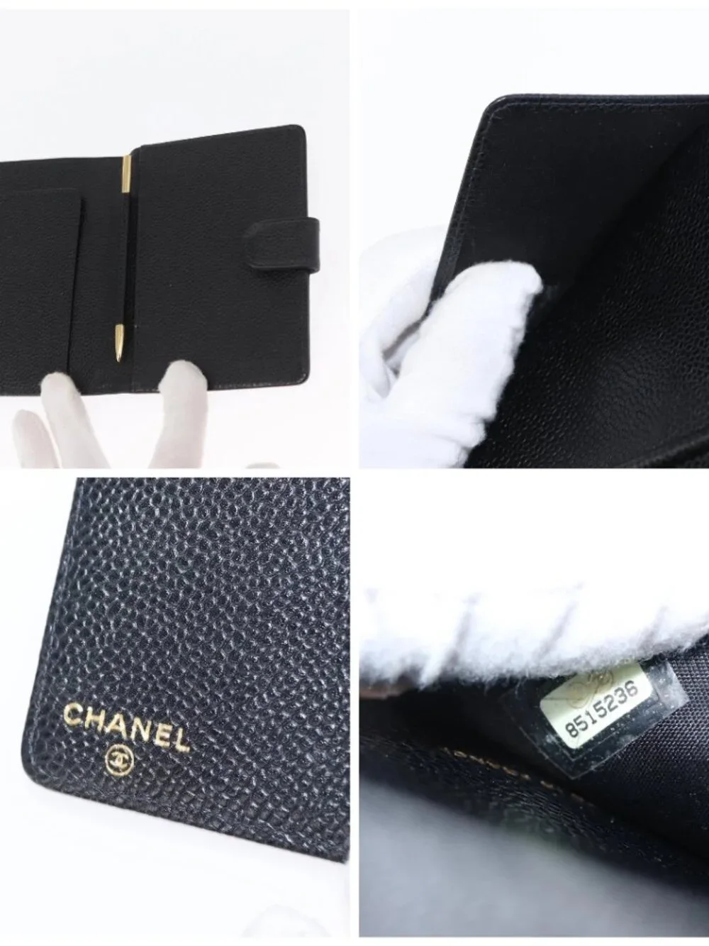 CHANEL Day Planner Cover Grained Calf Skin Black Gold CC Auth 162550